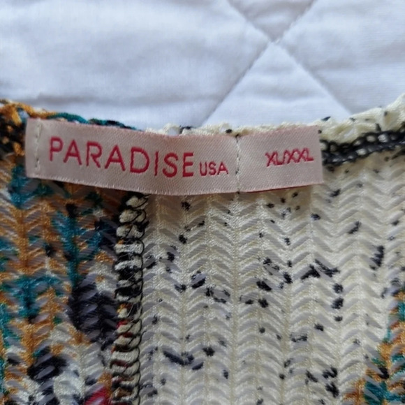 Paradise Asymmetrical Brown Red Orange‎  Turquoise Abstract PrintDuster Cover Up - Picture 7 of 12